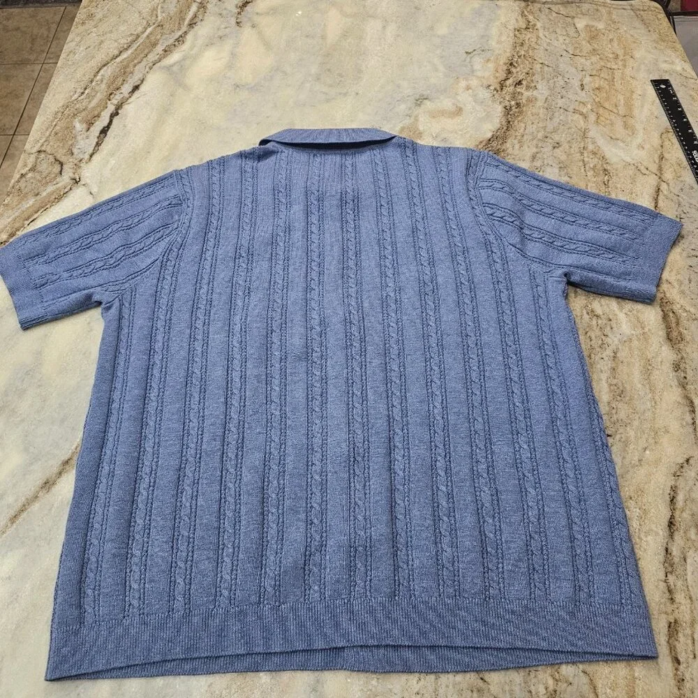 Goodfellow Cable Knit Button Up Polo Shirt Men’s Large Blue NWT Short Sleeve